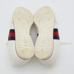 Gucci White Micro Guccissima Leather Web Detail Low Top Sneakers Size 36.5