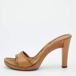 Gucci Beige/Brown GG Canvas And Leather Slide Sandals Size 36