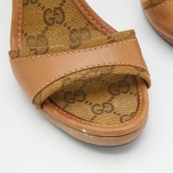 Gucci Beige/Brown GG Canvas And Leather Slide Sandals Size 36