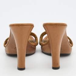 Gucci Beige/Brown GG Canvas And Leather Slide Sandals Size 36