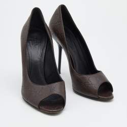 Pre Owned Gucci Dark Brown Guccissima Leather Open Toe Pumps Size 40.5
