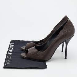 Pre Owned Gucci Dark Brown Guccissima Leather Open Toe Pumps Size 40.5