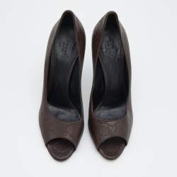 Pre Owned Gucci Dark Brown Guccissima Leather Open Toe Pumps Size 40.5