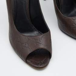 Pre Owned Gucci Dark Brown Guccissima Leather Open Toe Pumps Size 40.5