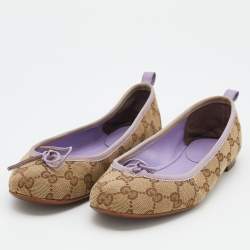 Pre Owned Gucci Beige/Purple GG Canvas Bow Detail Ballet Flats Size 36