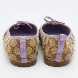 Pre Owned Gucci Beige/Purple GG Canvas Bow Detail Ballet Flats Size 36