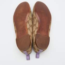 Pre Owned Gucci Beige/Purple GG Canvas Bow Detail Ballet Flats Size 36