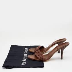 Gucci Brown Woven Leather Slide Sandals Size 36.5