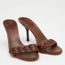 Gucci Brown Woven Leather Slide Sandals Size 36.5