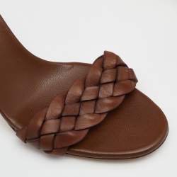 Gucci Brown Woven Leather Slide Sandals Size 36.5