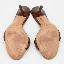 Gucci Brown Woven Leather Slide Sandals Size 36.5