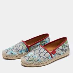 Pre Owned Gucci Multicolor Blooms Print GG Supreme Canvas Flat Espadrilles Size 37.5 