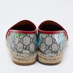 Pre Owned Gucci Multicolor Blooms Print GG Supreme Canvas Flat Espadrilles Size 37.5 