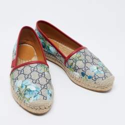 Pre Owned Gucci Multicolor Blooms Print GG Supreme Canvas Flat Espadrilles Size 37.5 