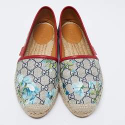 Pre Owned Gucci Multicolor Blooms Print GG Supreme Canvas Flat Espadrilles Size 37.5 