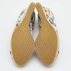 Pre Owned Gucci Multicolor Floral Print Canvas Horsebit Peep Toe Wedge Pumps Size 39.5