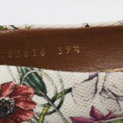 Pre Owned Gucci Multicolor Floral Print Canvas Horsebit Peep Toe Wedge Pumps Size 39.5