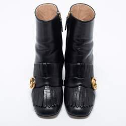 Pre Owned Gucci Black Marmont Leather Ankle Boots Size 37