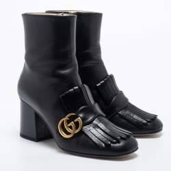 Pre Owned Gucci Black Marmont Leather Ankle Boots Size 37