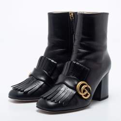 Pre Owned Gucci Black Marmont Leather Ankle Boots Size 37