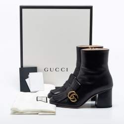 Pre Owned Gucci Black Marmont Leather Ankle Boots Size 37