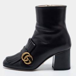 Pre Owned Gucci Black Marmont Leather Ankle Boots Size 37