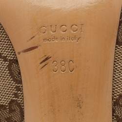 مملوكة مسبقًا Gucci Beige/Brown GG Canvas And Leather Web Bow Peep Toe Pumps Size 38