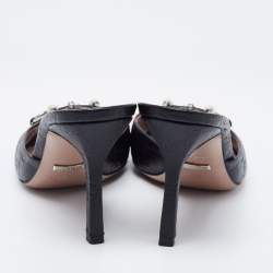Gucci Black Guccissima Leather Horsebit  Peep-Toe Slides Size 37