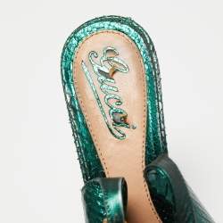 Gucci Metallic Green Snakeskin Embossed Leather Sofia Platform Slingback Sandals Size 36.5