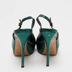 Gucci Metallic Green Snakeskin Embossed Leather Sofia Platform Slingback Sandals Size 36.5