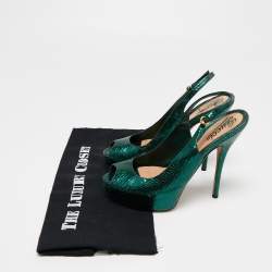 Gucci Metallic Green Snakeskin Embossed Leather Sofia Platform Slingback Sandals Size 36.5