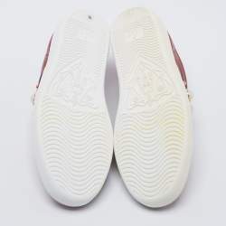 Pre Owned Gucci Red Leather Web And Pearl New Ace Low-Top Sneakers Size 36