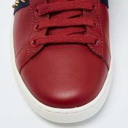 Pre Owned Gucci Red Leather Web And Pearl New Ace Low-Top Sneakers Size 36