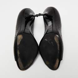 Pre Owned Gucci Black Guccissima Leather GG Open Toe Pumps Size 37