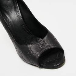 Pre Owned Gucci Black Guccissima Leather GG Open Toe Pumps Size 37