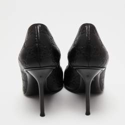 Pre Owned Gucci Black Guccissima Leather GG Open Toe Pumps Size 37