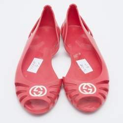Pre Owned Gucci Pink Jelly Interlocking GG Marola Ballet Flats Size 41