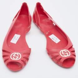 Pre Owned Gucci Pink Jelly Interlocking GG Marola Ballet Flats Size 41