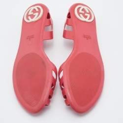 Pre Owned Gucci Pink Jelly Interlocking GG Marola Ballet Flats Size 41