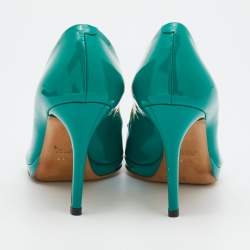 Pre Owned Gucci Sea Green Patent Leather Jolene Horsebit Peep Toe Pumps Size 36.5