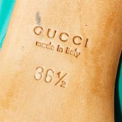 Pre Owned Gucci Sea Green Patent Leather Jolene Horsebit Peep Toe Pumps Size 36.5