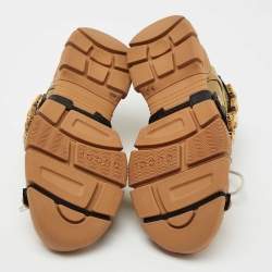 Pre Owned Gucci Gold/White Leather And Mesh Flashtrek Chunky Sneakers Size 39.5