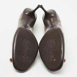 Pre Owned Gucci Brown/Beige GG Crystal Canvas Bow Round Toe Pumps Size 40