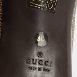 Pre Owned Gucci Brown/Beige GG Crystal Canvas Bow Round Toe Pumps Size 40