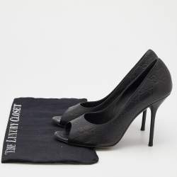 Pre Owned Gucci Black Guccissima Leather Peep Toe Pumps Size 38.5