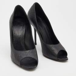 Pre Owned Gucci Black Guccissima Leather Peep Toe Pumps Size 38.5