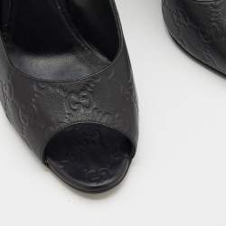 Pre Owned Gucci Black Guccissima Leather Peep Toe Pumps Size 38.5