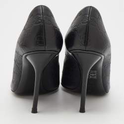 Pre Owned Gucci Black Guccissima Leather Peep Toe Pumps Size 38.5