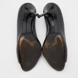 Pre Owned Gucci Black Guccissima Leather Peep Toe Pumps Size 38.5