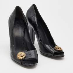 Pre Owned Gucci Black Patent Leather Hysteria Open Toe Pumps Size 39